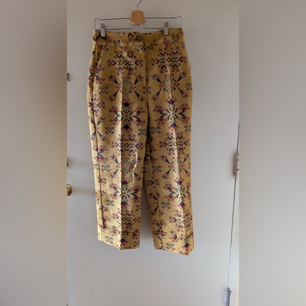 Sezane NWT Rare Floral Damon Ankle Trousers in Jacquard Sun (Yellow); Size 6. - Picture 6 of 8